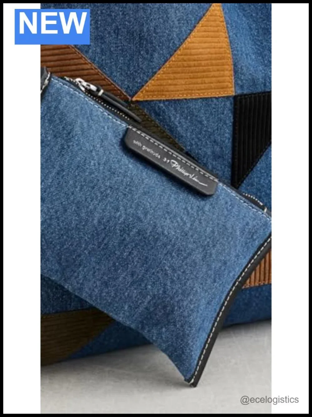 Suede Quilted Denim Market Tote with Detachable Pouch